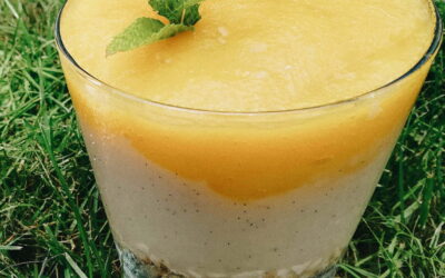 Oat milk custard with Mango and Peanuts